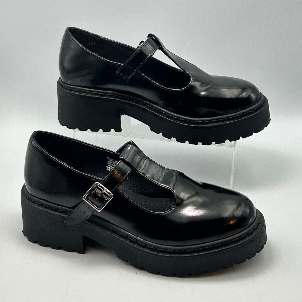Steve Madden Kylen Mary Jane Womens 9.5 Black Patent Platform Lug Goth Academia